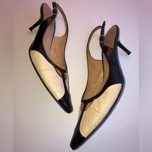 Vintage Casadei Black & Cream Kitten Heel Slingback in Sz 7 EUC